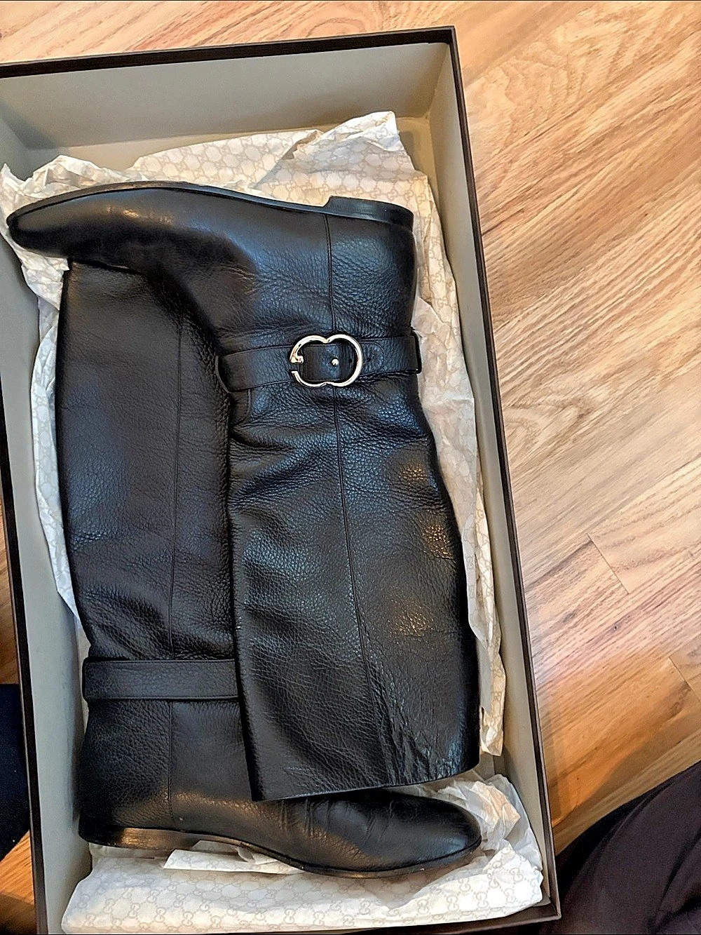 Gucci Interlocking G Leather Knee-High Boots Black EU 39